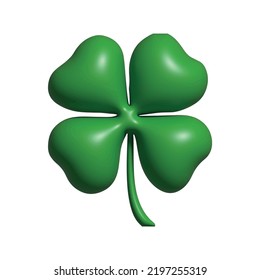 3d four leaf clover on a white background, vector illustration of a lucky clover.