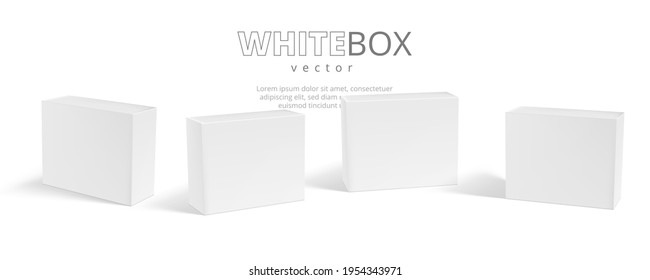 3D Four White Boxes With Shadow Isolated On Background. EPS10 Vector