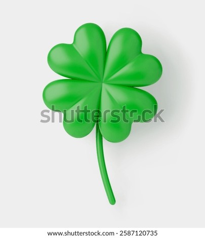 3D four-leaf clover icon. Realistic green symbol of Irish St Patrick's Day. Vector sign of good luck, fortune. Lucky shamrock illustration isolated on white. Traditional icon for beer festival.