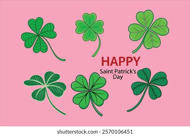 A 3D four-leaf clover vector set featuring vibrant green designs isolated on a white background. Perfect for Saint Patrick's Day decorations, greeting cards, digital art, and festive projects.