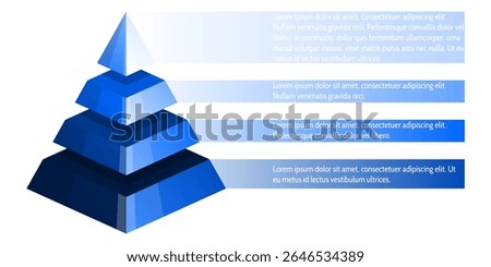 A 3D four-level pyramid with text bands, in blue