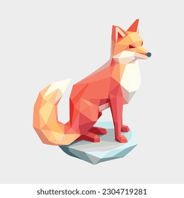 3d fox illustration graphics in low polygon vector art, geometric illustration, low poly style