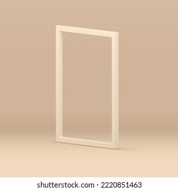 3d frame isometric minimalist decor element for product advertising beige studio background realistic vector illustration. Simple border decorative design premium showcase display geometric exhibition