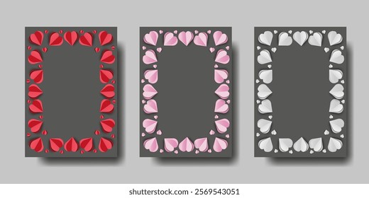 3D Frame with Love Heart Paper Cut Elements. Text Box Card for Valentine's Day, Menu, Wedding, Birthday, Mother's and Women's Day. Vector Love Background Invitation, Border, Greeting, Banner, Website.