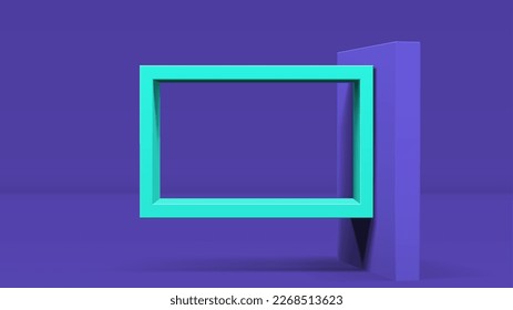 3D frame on stand or abstract minimalistic rectangle composition with the colorful room on the background