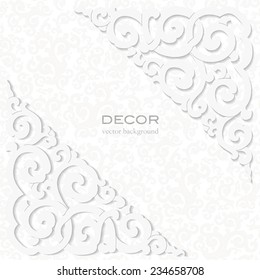 3d frame. White background, white ornament. 