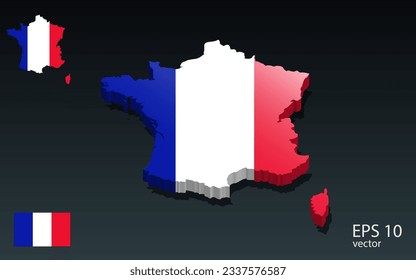 3D france map and flag . 3D shape design . Independence day concept . Perspective view . Vector