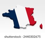 3D  France map with flag. Three dimensional map of France  with shadow. Flag of France on white background for your design, app, UI.  Stock vector. EPS10. 