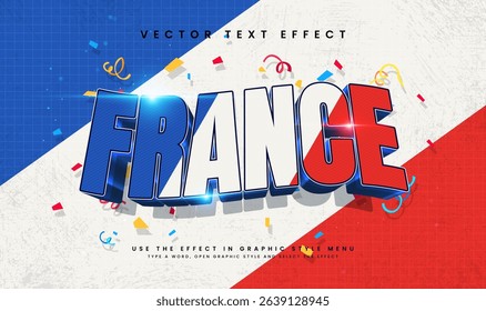3d France style, editable vector text effect. France flag concept, suitable for celebrating France event theme.