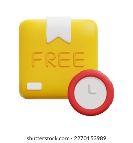 3d free delivery icon vector. Isolated on white background. 3d online marketing and social media concept. Cartoon minimal style. 3d box and clock icon vector render illustration.