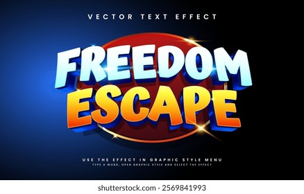 3d freedom escape editable vector text effect, with modern blue concept.