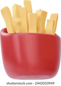 3D french fries on white background.
Premium fast food fried potatoes icon 3d
rendering on an isolated white background.
French fries in red packaging. Close up
french fries chips fast food fried 3D