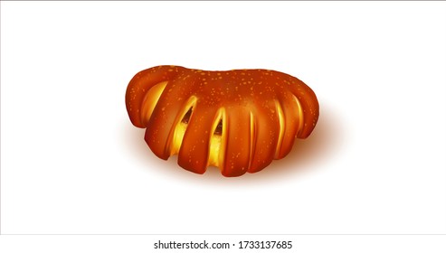 3D Fresh Bagel with Jam isolated on white background.Vector illustration.