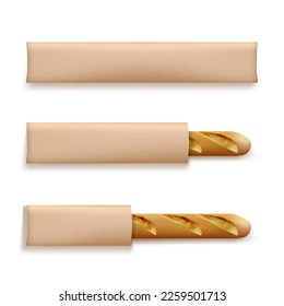 3D Fresh Baguette Isolated On White Background. EPS10 Vector