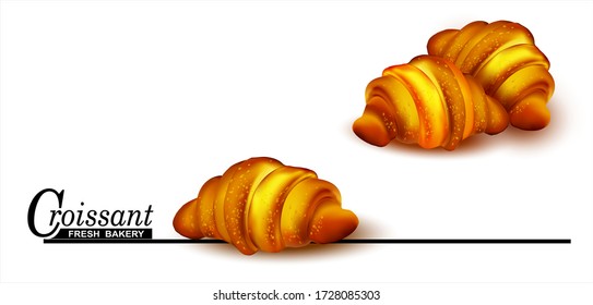 3D Fresh Croissant isolated on white background.Vector illustration.