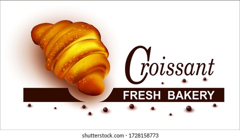 3D Fresh Croissant isolated on white background. Logo, Inscription for the Sale of Pastry, Baking.Vector illustration.