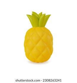 3d Fresh Fruit Whole Pineapple Concept Cartoon Style Isolated on a White Background. Vector illustration of Ananas