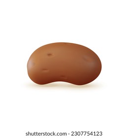 3d Fresh Vegetable Whole Brown Potato Concept Cartoon Style Isolated on a White Background. Vector illustration