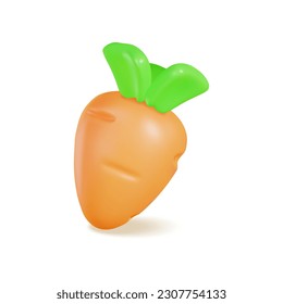 3d Fresh Vegetable Whole Orange Carrot Concept Cartoon Style Isolated on a White Background. Vector illustration