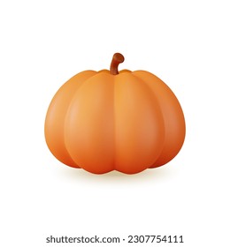 3d Símbolo de la calabaza entera de verduras frescas, tipo caricatura, de otoño aislado en un fondo blanco. Ilustración del vector