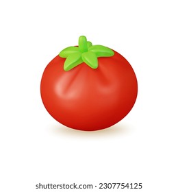 3d Fresh Vegetable Whole Red Tomato Concept Cartoon Style Isolated on a White Background. Vector illustration