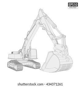 3D front shovel excavator Wireframe Front view / EPS10 Vector