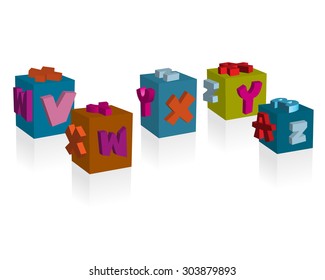 3D Fun and Cute cube font - vwxyz