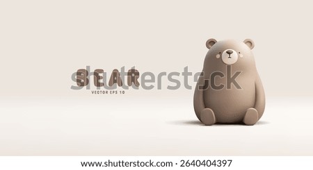 3D funny bear sitting. Realistic image of brown bear for wildlife concepts, children's stories, books, celebrations, and greetings. Vector illustration.