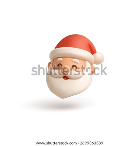 3D funny Santa Claus face, icon on white background. For Christmas and New Year concepts. Vector illustration.