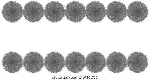 3D Furry Hairy Texture Frame isolated white background. 3D vector Shaggy ball Border with copy space. Fuzz circle for web and social media design. EPS 10