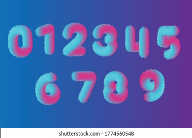 3D furry number letters vector