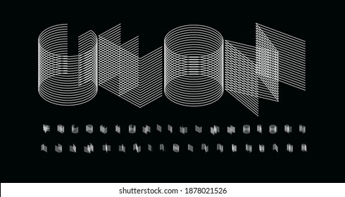 3D Futurism Alphabet. Thin Line Geometric Font, Minimalist Type For Modern Futuristic Logo, Headline, Monogram, Creative Lettering And Maxi Typography. Minimal Web Letters, Vector Typographic Design