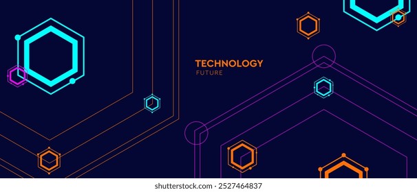 3D Futurism Technology Background Hi-Tech Network Patterns for Social Media, Mobile Apps, Cards, Invitations, Banners. Tech Hexagon Cyberspace System in Vector Illustration.