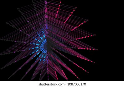 3D futuristic background from lines and dots connected grid. Vector illustration.