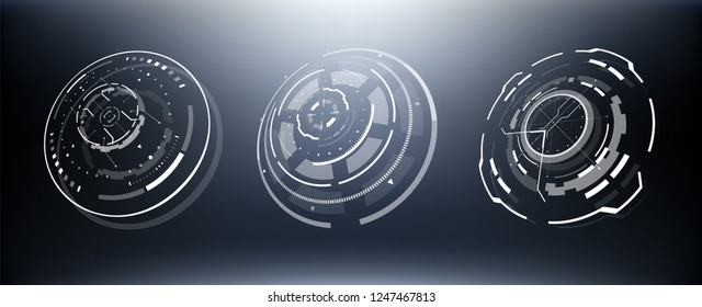 3D Futuristic Circle Elements Set. Virtual Reality Hologram Technology Concept