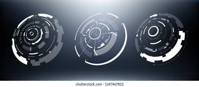 3D Futuristic Circle Elements Set. Virtual Reality Hologram Technology Concept