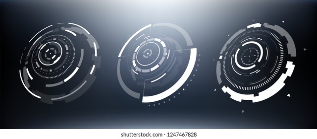 3D Futuristic Circle Elements Set. Virtual Reality Hologram Technology Concept