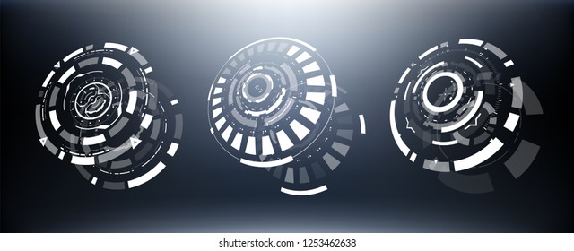 3D Futuristic Circle Elements Set. Virtual Reality Hologram Technology Concept