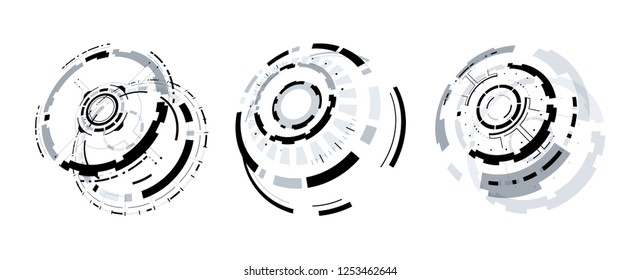 3D Futuristic Circle Elements Set. Virtual Reality Hologram Technology Concept