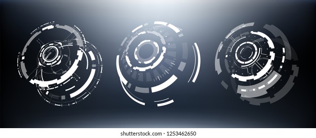 3D Futuristic Circle Elements Set. Virtual Reality Hologram Technology Concept