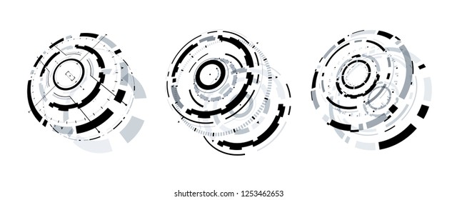 3D Futuristic Circle Elements Set. Virtual Reality Hologram Technology Concept