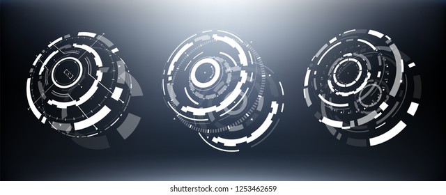3D Futuristic Circle Elements Set. Virtual Reality Hologram Technology Concept