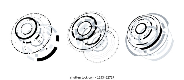 3D Futuristic Circle Elements Set. Virtual Reality Hologram Technology Concept