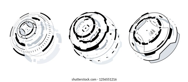 3D Futuristic Circle Elements Set. Virtual Reality Hologram Technology Concept