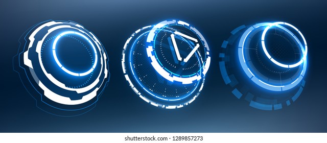 3D Futuristic Circle Elements Set. Virtual Reality Hologram Technology Concept
