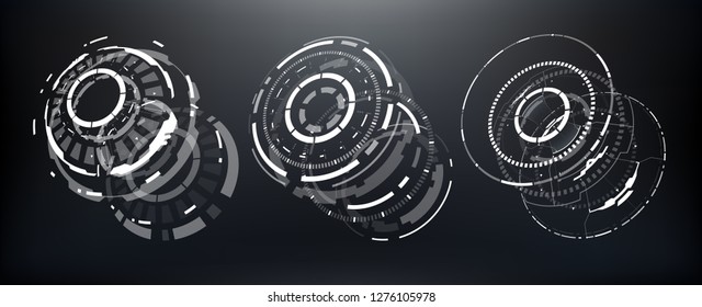 3D Futuristic Circle Isolated Elements Set. Virtual Reality Hologram Technology Concept