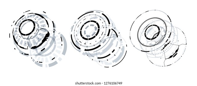 3D Futuristic Circle Isolated Elements Set. Virtual Reality Hologram Technology Concept