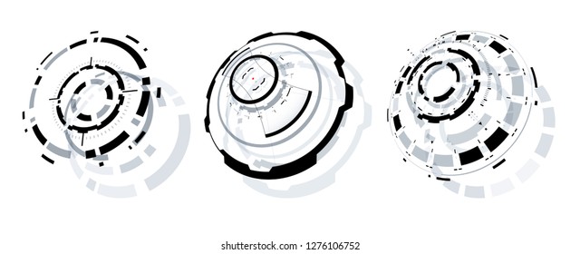 3D Futuristic Circle Isolated Elements Set. Virtual Reality Hologram Technology Concept