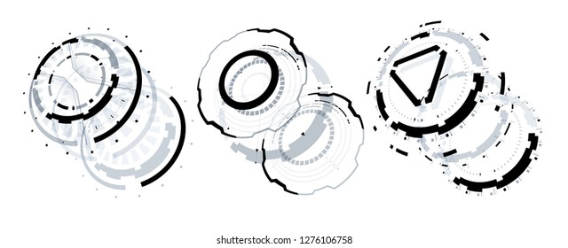3D Futuristic Circle Isolated Elements Set. Virtual Reality Hologram Technology Concept