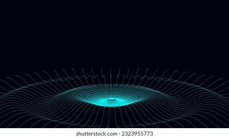 Onda de círculo 3D futurista. Resumen del fondo digital. Ola de sonido de música brillante con puntos y líneas. Fondo de tecnología vectorial con partículas azules en movimiento. Conexión de red de efecto gráfico.